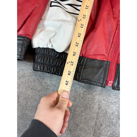 VTG 90s Wisconsin Badgers Pro Player Leather Jacket Mens M Red Bomber Collegiate - Picture 4 of 6